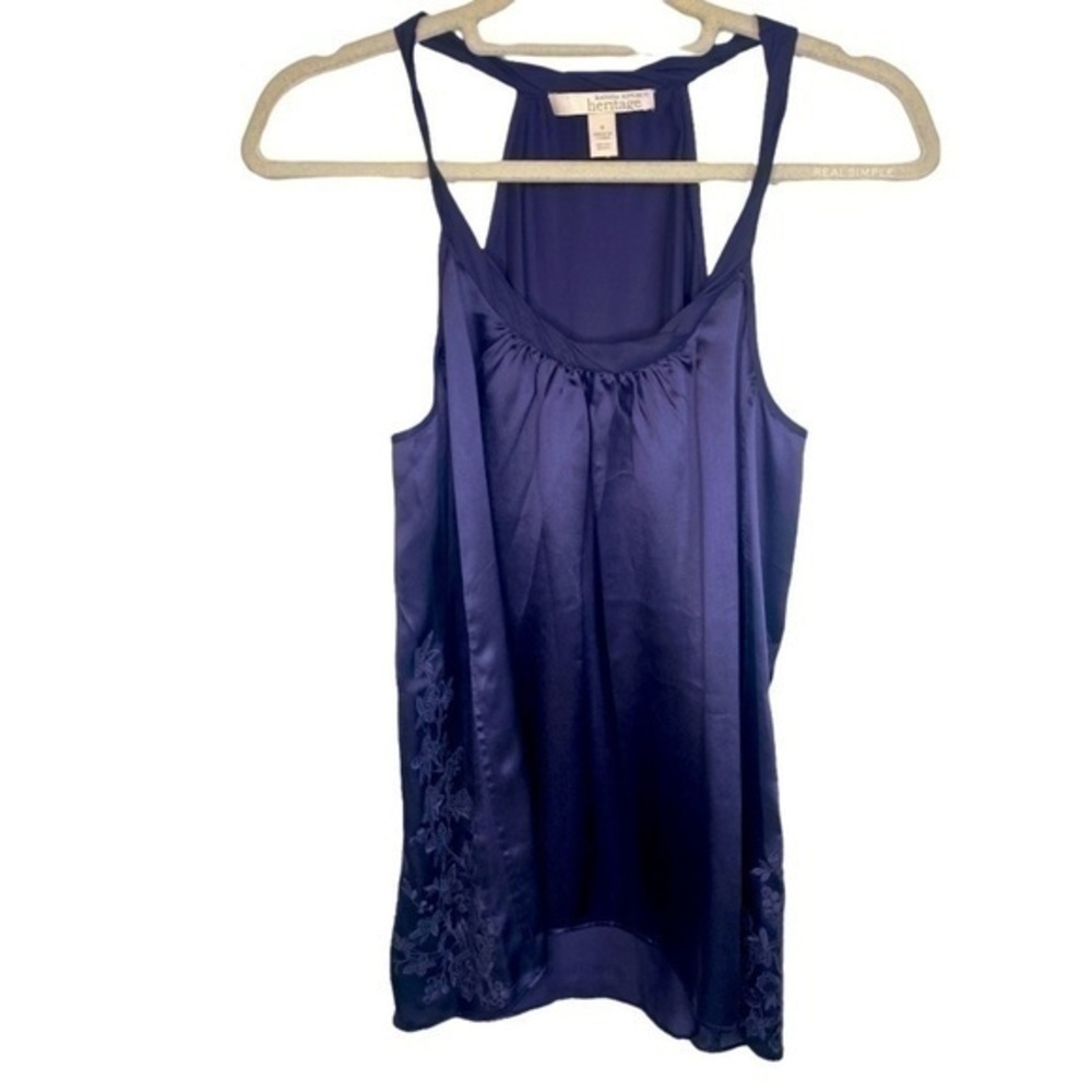 Banana Republic Heritage Silk Floral Embroidered Flowy Blouse Purple Size Small